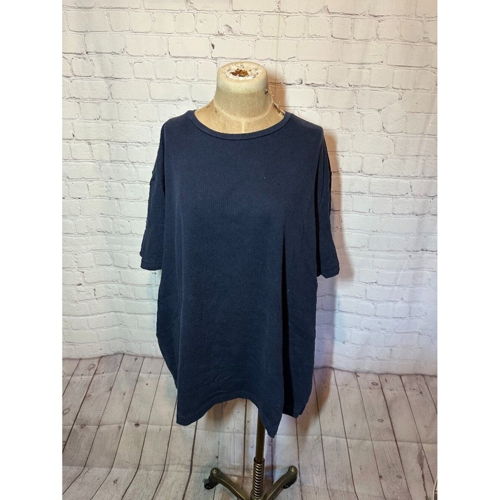 Men's Navy Blue Ribbed Short Sleeve Cotton T Shirt XXL